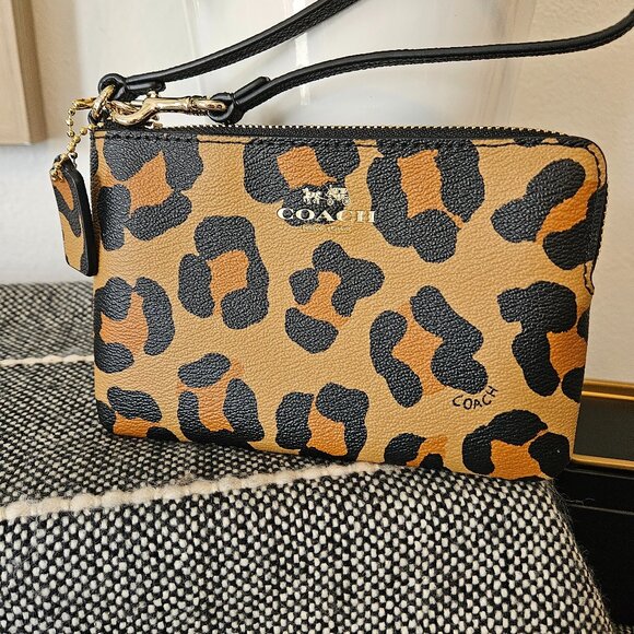 Coach Ocelot Print Corner Zip Wristlet - Picture 1 of 9